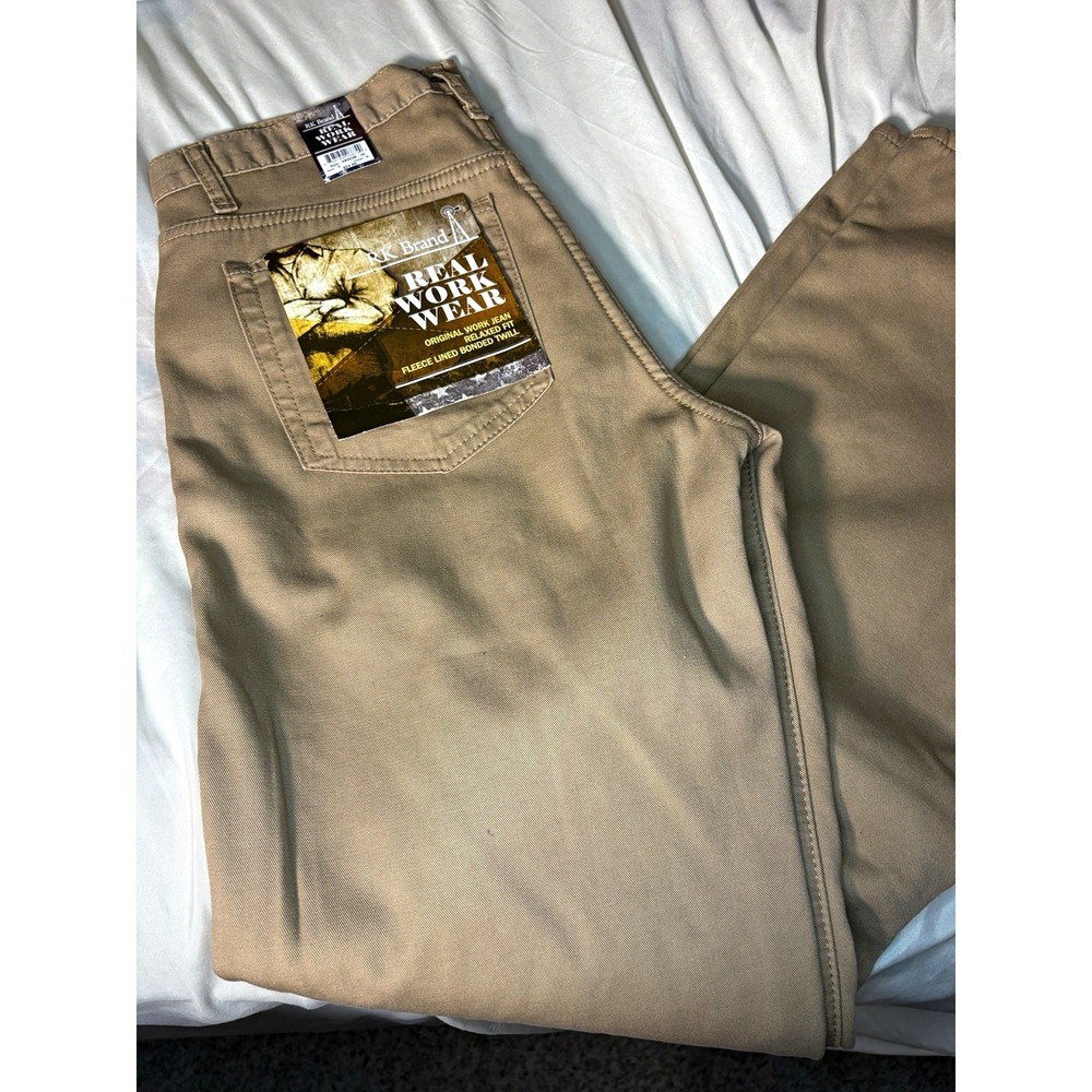 RK Brand Mens 30x34 Fleece Lined Work Jeans Relaxed Fit Brown Bonded Twill NEW